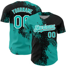 Charger l&#39;image dans la galerie, Custom Black Aqua-White 3D Pattern Design Abstract Brush Stroke Authentic Baseball Jersey
