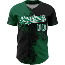 Charger l&#39;image dans la galerie, Custom Black Kelly Green-White 3D Pattern Design Abstract Brush Stroke Authentic Baseball Jersey
