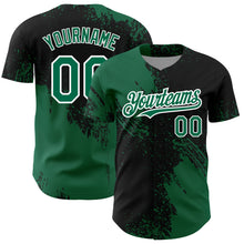 Charger l&#39;image dans la galerie, Custom Black Kelly Green-White 3D Pattern Design Abstract Brush Stroke Authentic Baseball Jersey
