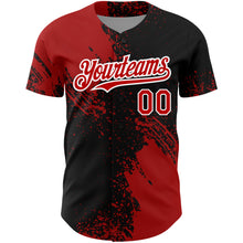 Charger l&#39;image dans la galerie, Custom Black Red-White 3D Pattern Design Abstract Brush Stroke Authentic Baseball Jersey
