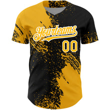 Charger l&#39;image dans la galerie, Custom Black Gold-White 3D Pattern Design Abstract Brush Stroke Authentic Baseball Jersey
