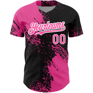 Custom Black Pink-White 3D Pattern Design Abstract Brush Stroke Authentic Baseball Jersey