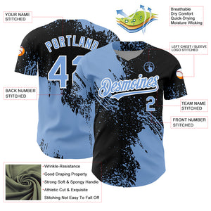 Custom Black Light Blue-White 3D Pattern Design Abstract Brush Stroke Authentic Baseball Jersey