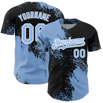 Custom Black Light Blue-White 3D Pattern Design Abstract Brush Stroke Authentic Baseball Jersey