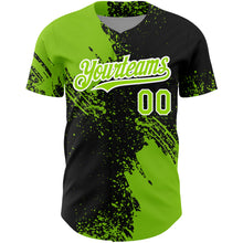 Charger l&#39;image dans la galerie, Custom Black Neon Green-White 3D Pattern Design Abstract Brush Stroke Authentic Baseball Jersey
