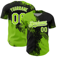 Charger l&#39;image dans la galerie, Custom Black Neon Green-White 3D Pattern Design Abstract Brush Stroke Authentic Baseball Jersey
