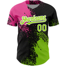 Charger l&#39;image dans la galerie, Custom Black Neon Green-Pink 3D Pattern Design Abstract Brush Stroke Authentic Baseball Jersey
