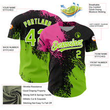 Charger l&#39;image dans la galerie, Custom Black Neon Green-Pink 3D Pattern Design Abstract Brush Stroke Authentic Baseball Jersey
