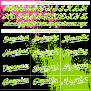 Custom Black Neon Green-Pink 3D Pattern Design Abstract Brush Stroke Authentic Baseball Jersey