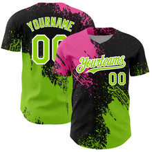 Charger l&#39;image dans la galerie, Custom Black Neon Green-Pink 3D Pattern Design Abstract Brush Stroke Authentic Baseball Jersey
