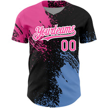 Charger l&#39;image dans la galerie, Custom Black Pink-Light Blue 3D Pattern Design Abstract Brush Stroke Authentic Baseball Jersey
