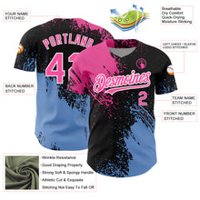 Charger l&#39;image dans la galerie, Custom Black Pink-Light Blue 3D Pattern Design Abstract Brush Stroke Authentic Baseball Jersey
