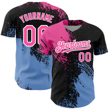 Charger l&#39;image dans la galerie, Custom Black Pink-Light Blue 3D Pattern Design Abstract Brush Stroke Authentic Baseball Jersey
