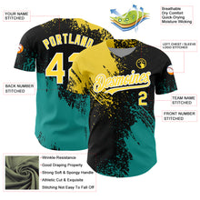 Charger l&#39;image dans la galerie, Custom Black Yellow-Teal 3D Pattern Design Abstract Brush Stroke Authentic Baseball Jersey
