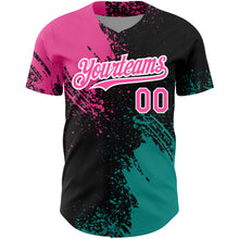 Charger l&#39;image dans la galerie, Custom Black Pink-Teal 3D Pattern Design Abstract Brush Stroke Authentic Baseball Jersey
