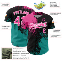 Charger l&#39;image dans la galerie, Custom Black Pink-Teal 3D Pattern Design Abstract Brush Stroke Authentic Baseball Jersey
