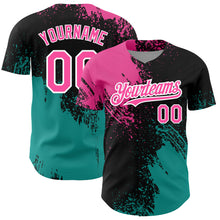 Charger l&#39;image dans la galerie, Custom Black Pink-Teal 3D Pattern Design Abstract Brush Stroke Authentic Baseball Jersey
