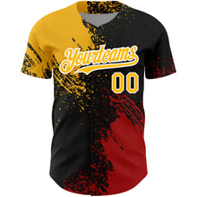 Charger l&#39;image dans la galerie, Custom Black Gold-Red 3D Pattern Design Abstract Brush Stroke Authentic Baseball Jersey
