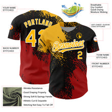 Charger l&#39;image dans la galerie, Custom Black Gold-Red 3D Pattern Design Abstract Brush Stroke Authentic Baseball Jersey
