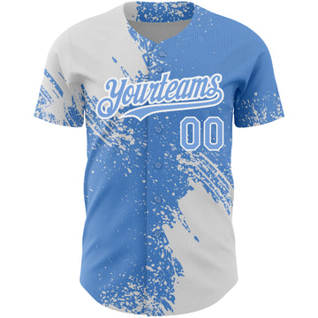 Custom Light Blue White 3D Pattern Design Abstract Brush Stroke Authentic Baseball Jersey