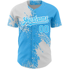 Charger l&#39;image dans la galerie, Custom Sky Blue White 3D Pattern Design Abstract Brush Stroke Authentic Baseball Jersey
