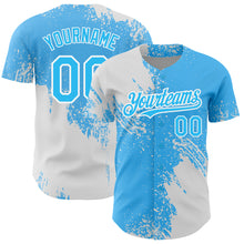 Charger l&#39;image dans la galerie, Custom Sky Blue White 3D Pattern Design Abstract Brush Stroke Authentic Baseball Jersey
