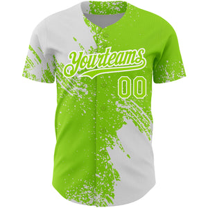 Custom Neon Green White 3D Pattern Design Abstract Brush Stroke Authentic Baseball Jersey