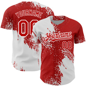 Custom Red White 3D Pattern Design Abstract Brush Stroke Authentic Baseball Jersey