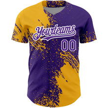 Charger l&#39;image dans la galerie, Custom Purple Gold-White 3D Pattern Design Abstract Brush Stroke Authentic Baseball Jersey
