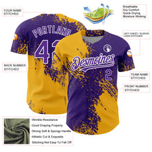 Charger l&#39;image dans la galerie, Custom Purple Gold-White 3D Pattern Design Abstract Brush Stroke Authentic Baseball Jersey
