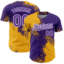 Charger l&#39;image dans la galerie, Custom Purple Gold-White 3D Pattern Design Abstract Brush Stroke Authentic Baseball Jersey
