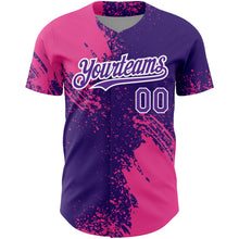 Charger l&#39;image dans la galerie, Custom Purple Pink-White 3D Pattern Design Abstract Brush Stroke Authentic Baseball Jersey
