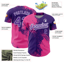 Charger l&#39;image dans la galerie, Custom Purple Pink-White 3D Pattern Design Abstract Brush Stroke Authentic Baseball Jersey
