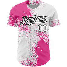 Charger l&#39;image dans la galerie, Custom White Pink-Black 3D Pattern Design Abstract Brush Stroke Authentic Baseball Jersey
