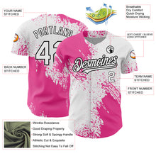 Charger l&#39;image dans la galerie, Custom White Pink-Black 3D Pattern Design Abstract Brush Stroke Authentic Baseball Jersey
