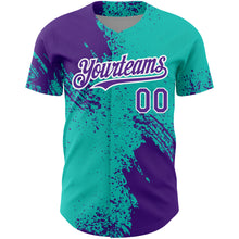 Charger l&#39;image dans la galerie, Custom Aqua Purple-White 3D Pattern Design Abstract Brush Stroke Authentic Baseball Jersey
