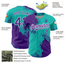 Charger l&#39;image dans la galerie, Custom Aqua Purple-White 3D Pattern Design Abstract Brush Stroke Authentic Baseball Jersey
