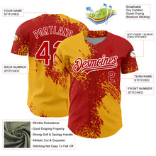 Charger l&#39;image dans la galerie, Custom Red Gold-White 3D Pattern Design Abstract Brush Stroke Authentic Baseball Jersey
