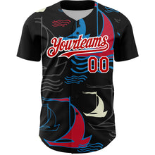 Load image into Gallery viewer, Custom Black Red-White 3D Pattern Design Sailing Boats Authentic Baseball Jersey
