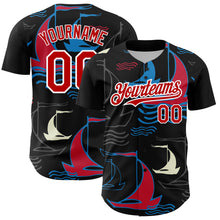 Load image into Gallery viewer, Custom Black Red-White 3D Pattern Design Sailing Boats Authentic Baseball Jersey
