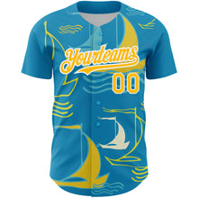 Load image into Gallery viewer, Custom Panther Blue Gold-White 3D Pattern Design Sailing Boats Authentic Baseball Jersey
