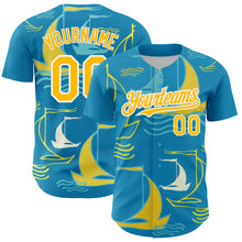 Load image into Gallery viewer, Custom Panther Blue Gold-White 3D Pattern Design Sailing Boats Authentic Baseball Jersey
