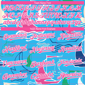 Custom Sky Blue Pink-White 3D Pattern Design Sailing Boats Authentic Baseball Jersey