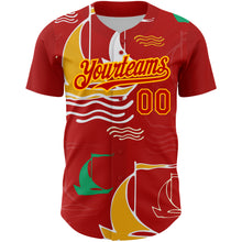 Load image into Gallery viewer, Custom Red Gold 3D Pattern Design Sailing Boats Authentic Baseball Jersey
