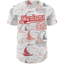 Load image into Gallery viewer, Custom White Red 3D Pattern Design Sailing Boats Authentic Baseball Jersey
