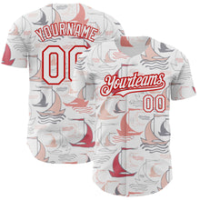 Load image into Gallery viewer, Custom White Red 3D Pattern Design Sailing Boats Authentic Baseball Jersey
