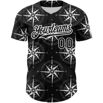 Custom Black White 3D Pattern Design Navigation Compass Authentic Baseball Jersey