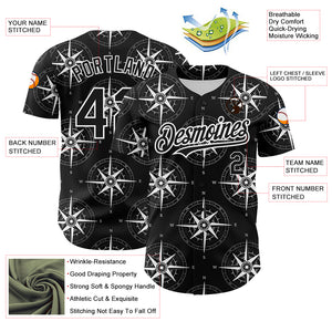 Custom Black White 3D Pattern Design Navigation Compass Authentic Baseball Jersey