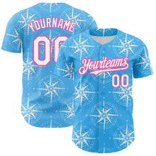 Load image into Gallery viewer, Custom Sky Blue White-Pink 3D Pattern Design Navigation Compass Authentic Baseball Jersey
