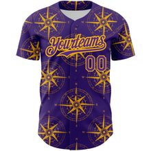 Load image into Gallery viewer, Custom Purple Gold 3D Pattern Design Navigation Compass Authentic Baseball Jersey
